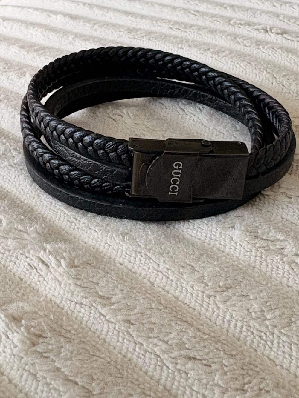 GUCCI Black Braided Double-Wrap Bracelet